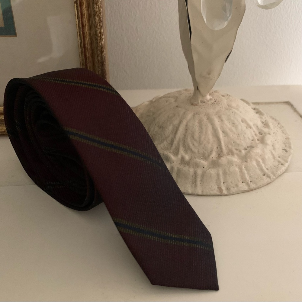 Steven Alan Skinny Tie Burgundy Stripe Silk